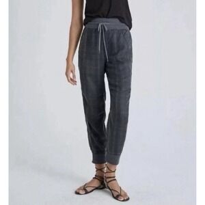 Anthropologie The Nomad Joggers Womens M Gray Plaid Pull On High-Rise Drawstring